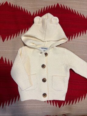 Old Navy 0-3 months so soft creme white hooded baby cardigan